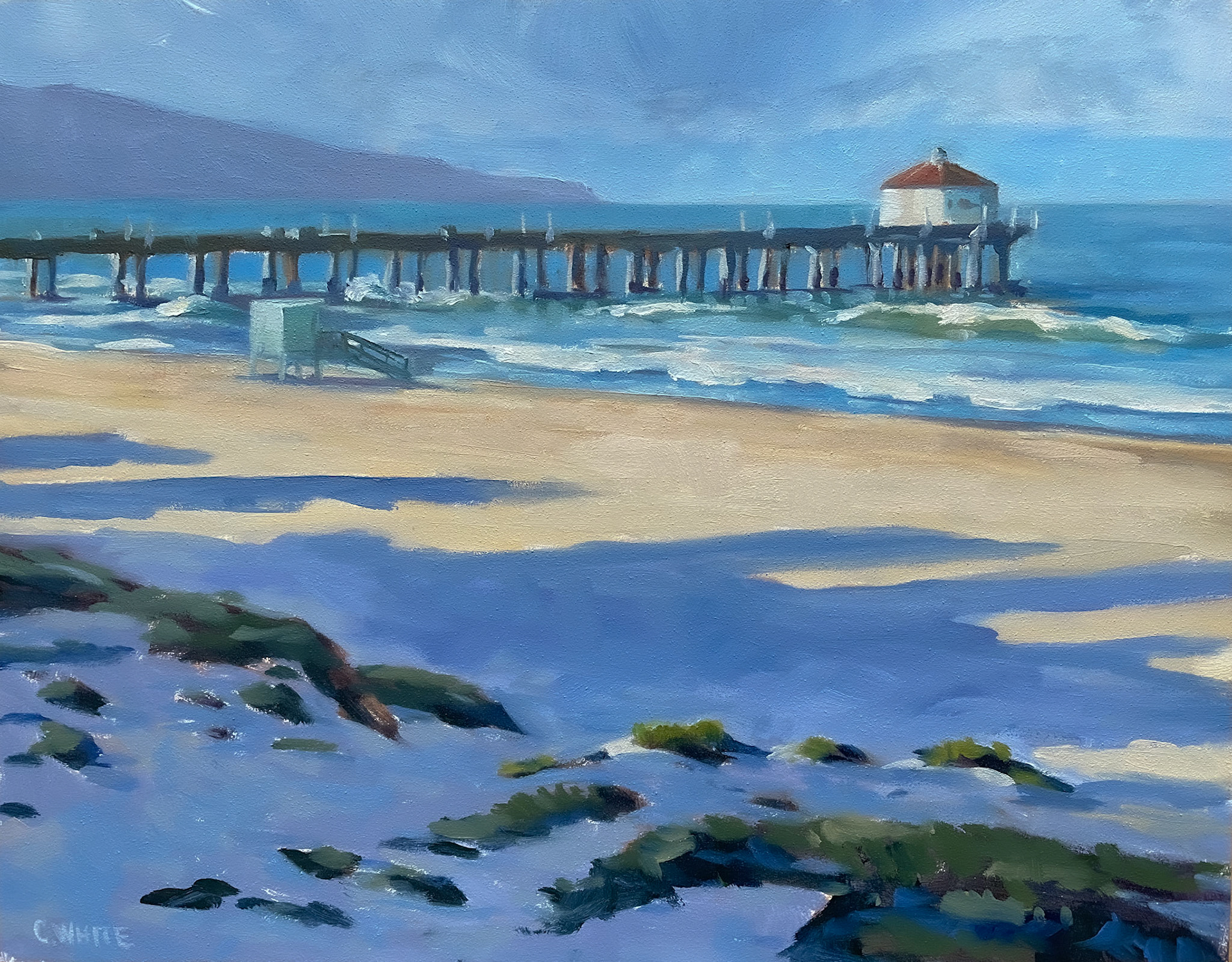 manhattan beach pier 11" X 14" OIL ON PANEL