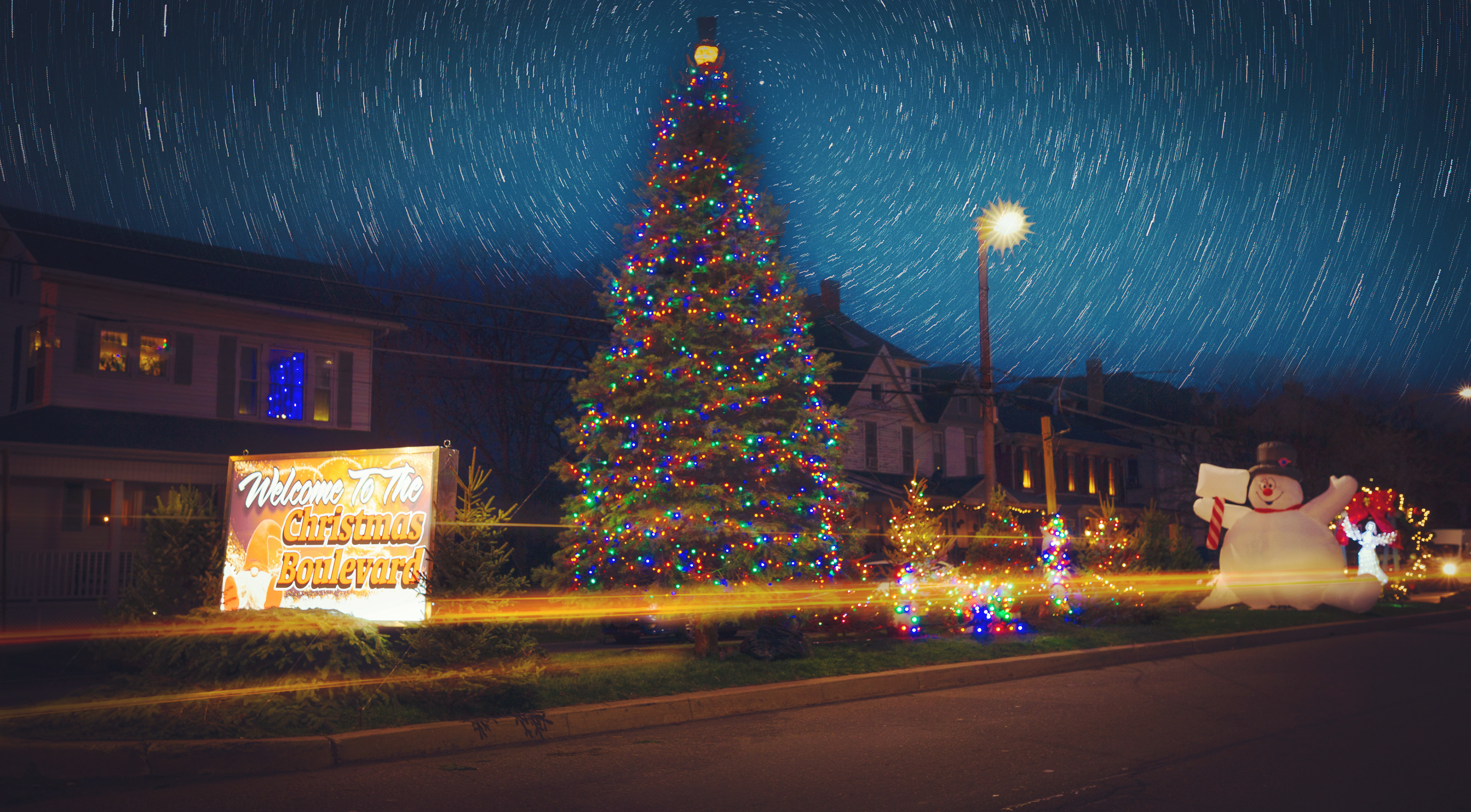 Car Trails and Star Trail at the Berwick Christmas Boulevard, Berwick, PA
