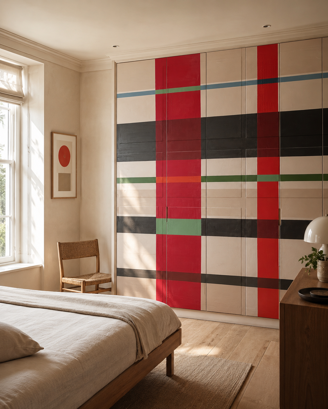 *The material sample is original. The interior visualisation is an AI-generated render.