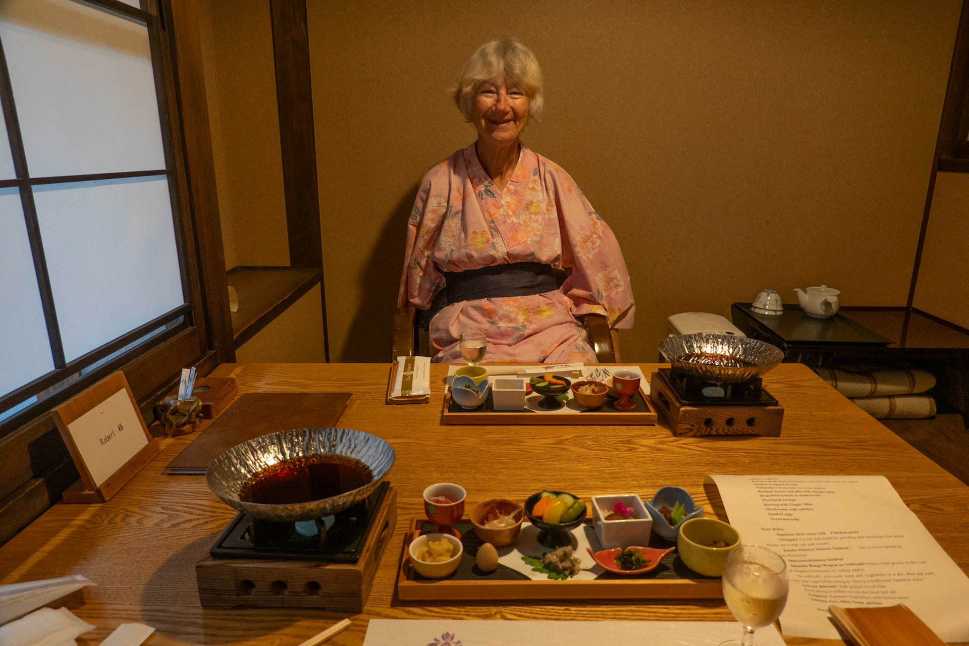 Massive meal in Fuki-no-Mori Hotel. Completely over the top. Compulsory traditional costume for dinner in these places
