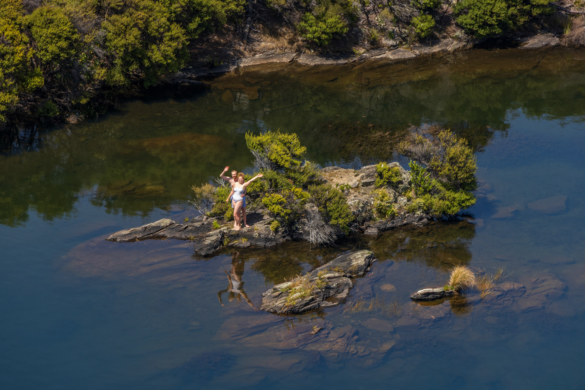 Swimmers on the island