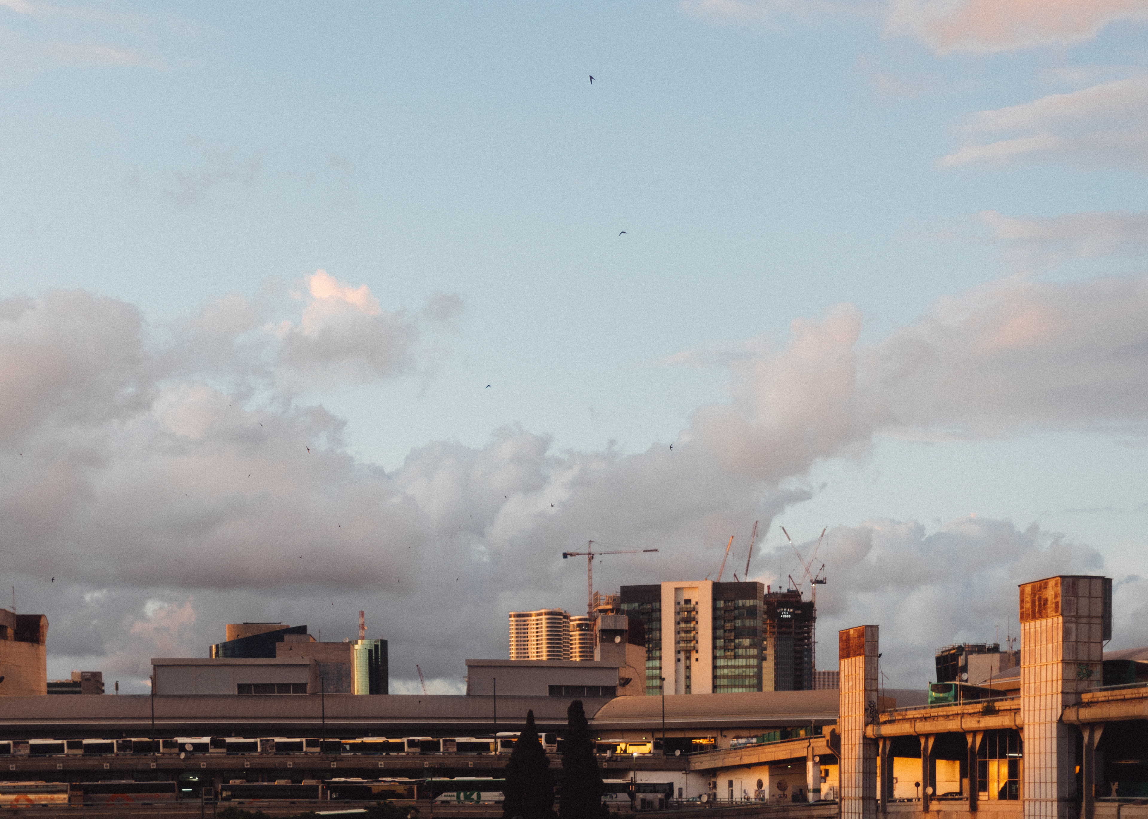 Sunset over the central bus station, Tel Aviv, 2020