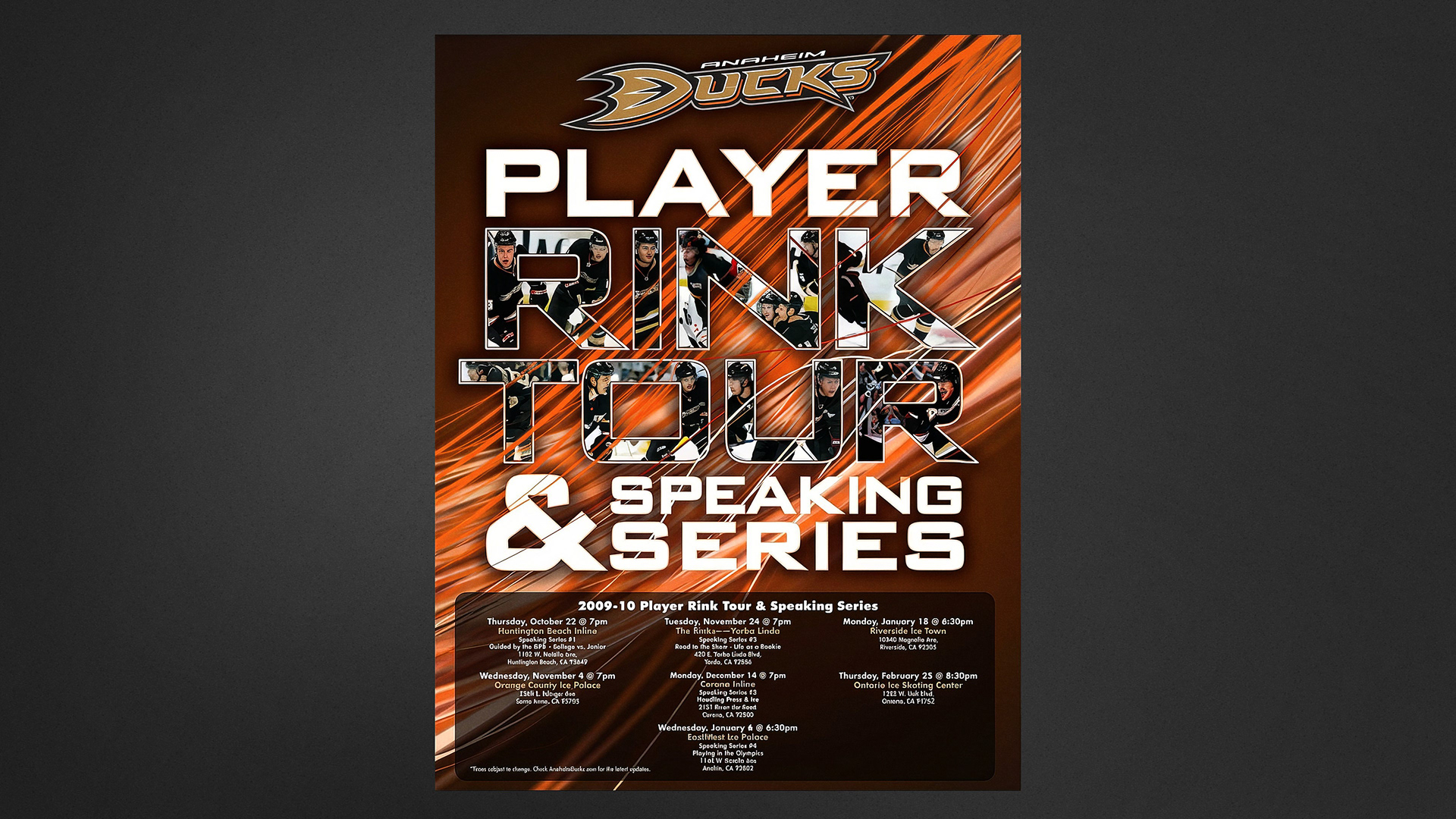 Anaheim Ducks Player Rink Tour & Speaking Series Poster