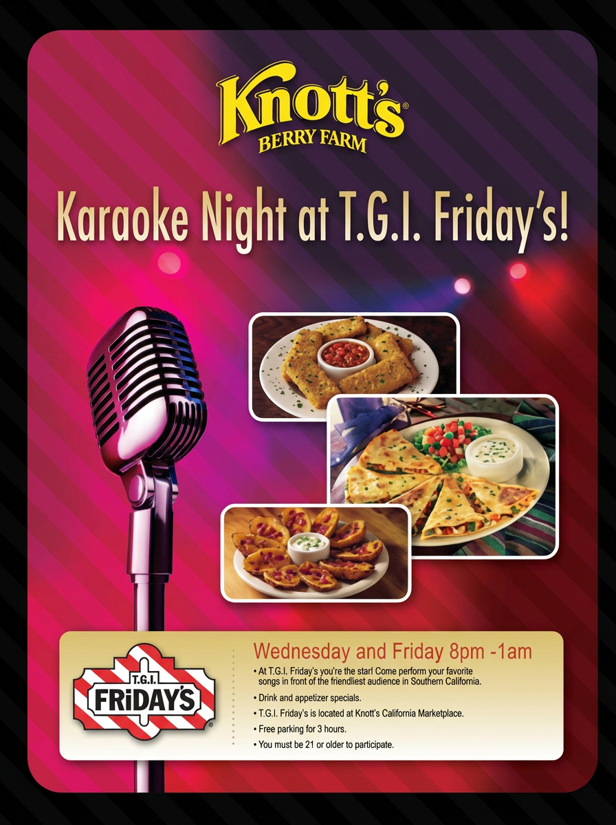 Knott's Berry Farm T.G.I. Friday's Karaoke Night Flyer