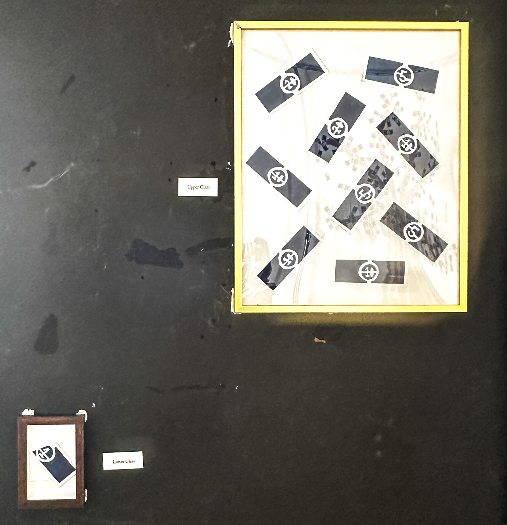 Lower vs. Upper Class, from "Blue Money" 2024, Cyanotypes on paper in frames (Lower Class 3 x 4 in.) (Upper Class 12 x 18 in.)
