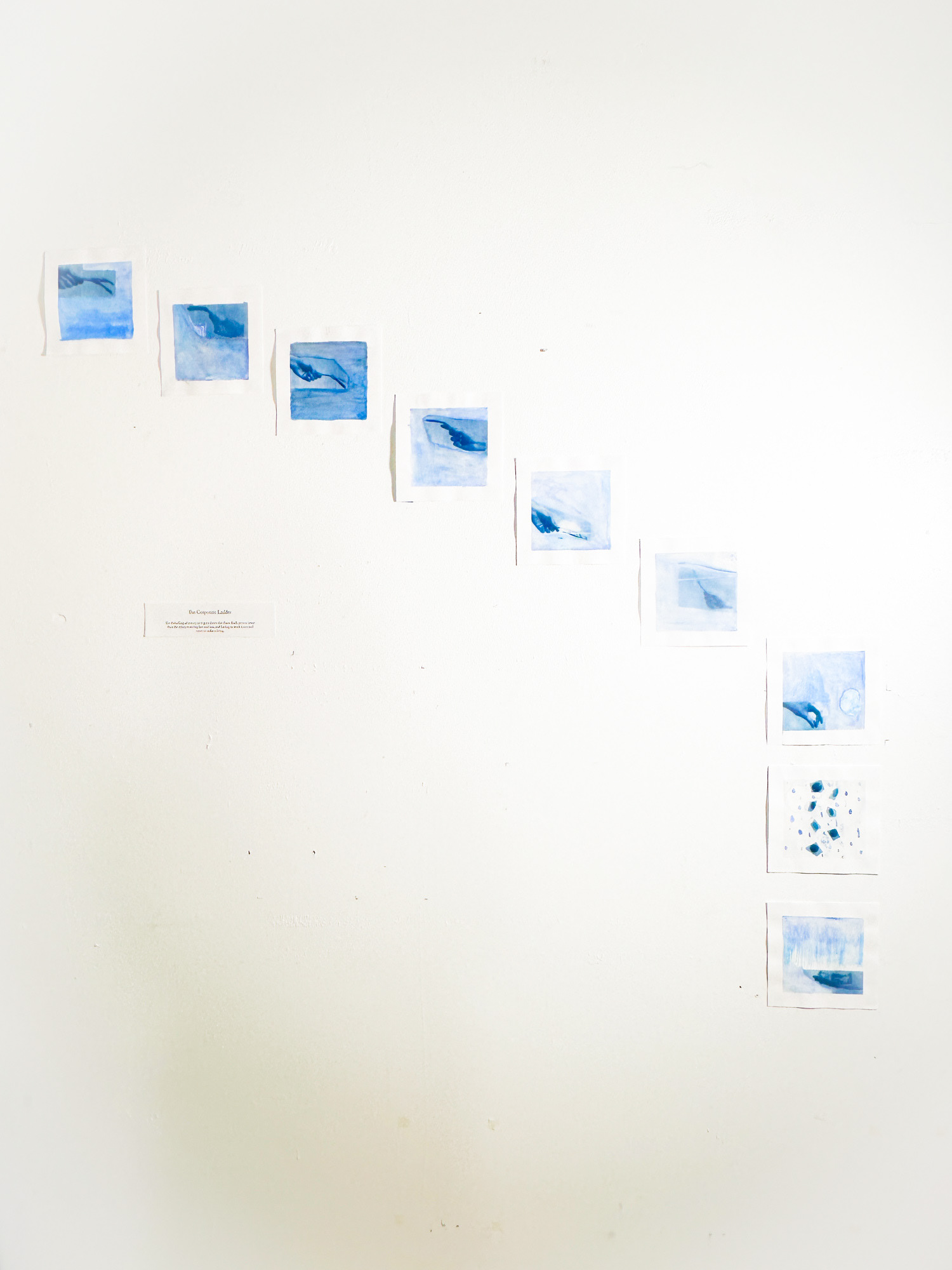The Corporate Ladder, from "Blue Money", 2024, 9 Cyanotypes, 8 x 8 in. each