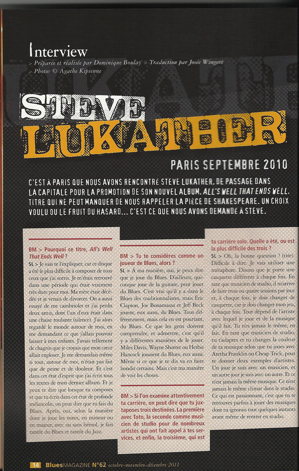 Blues Mag / Steve Lukather / sept octobre 2011 page 1