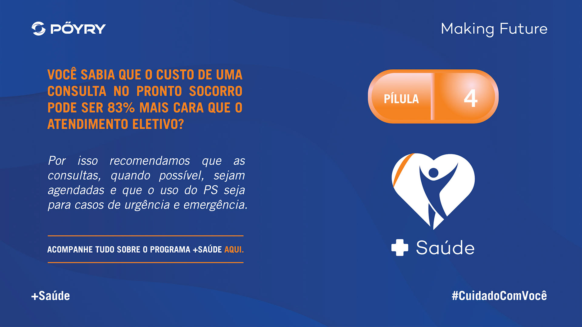 Você sabia que o custo de uma consulta no pronto socorro pode ser 83% mais cara que o atendimento eletivo? Por isso recomendamos que as consultas, quando possível, sejam agendadas e que o uso do PS seja para casos de urgência e emergência.