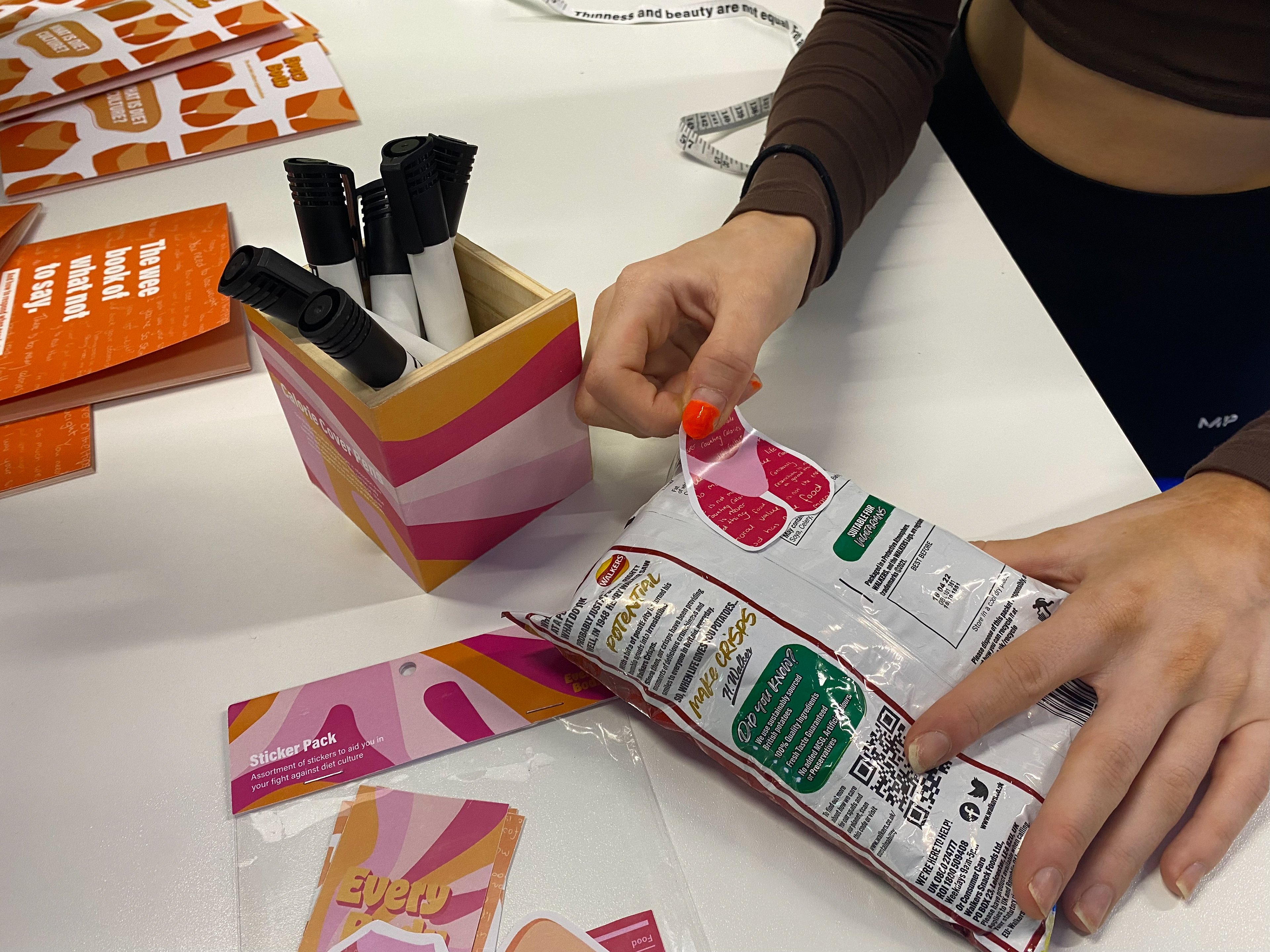 Stickers have been designed for covering calorie labels.