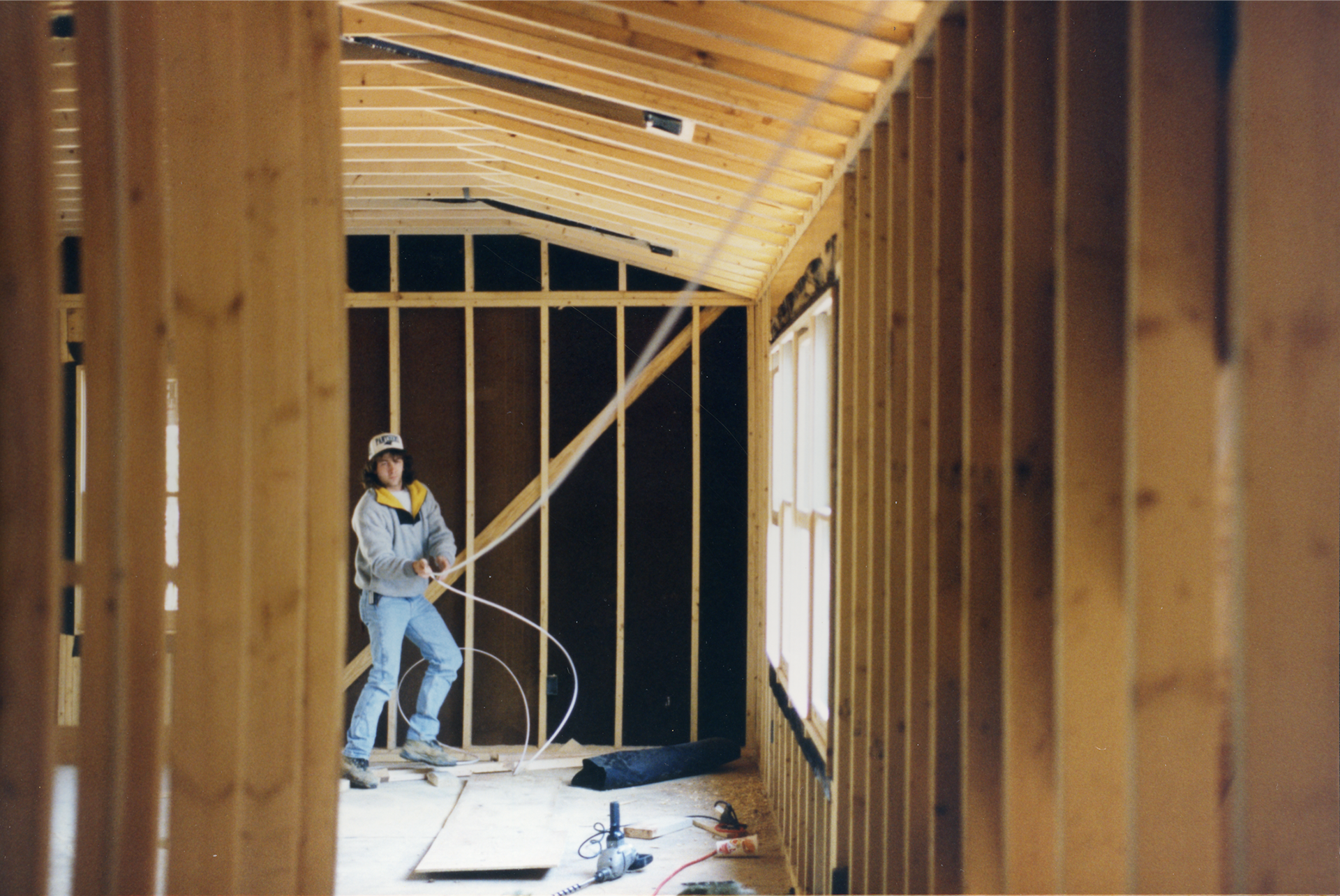 Pulling wire off spool, 1996