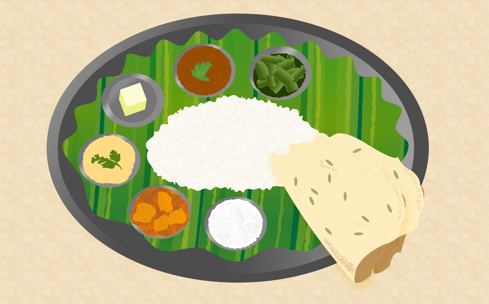 Indian thali set meal illustration, little india, penang