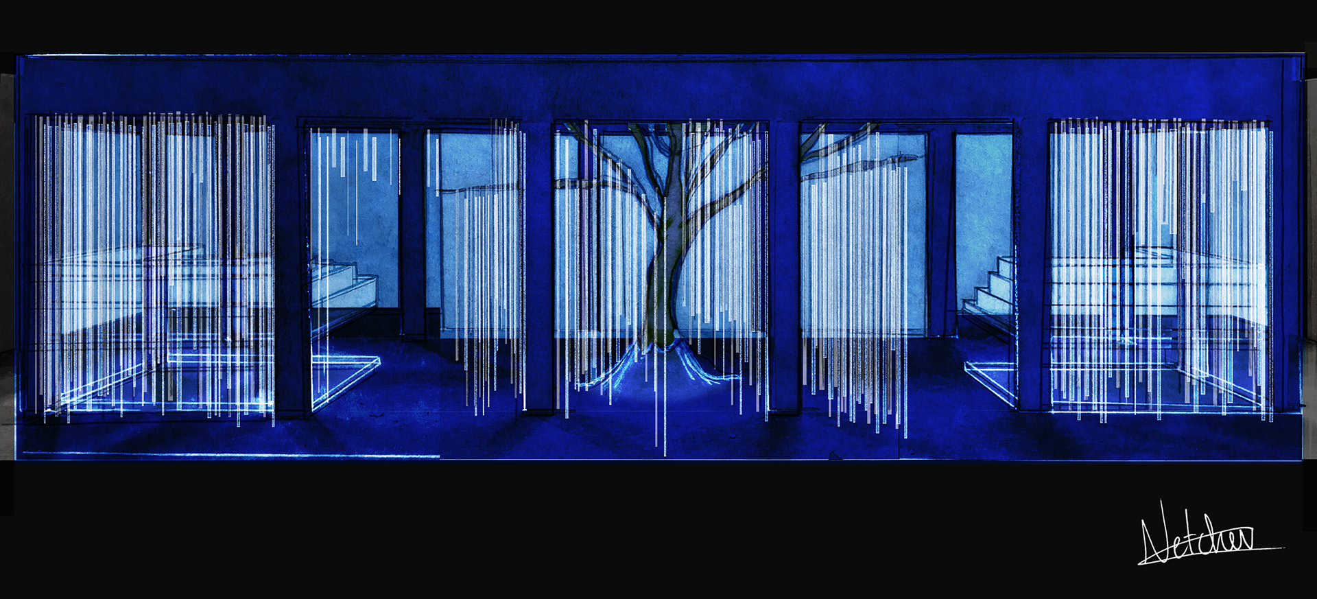 Loss & Grief: Cold Blue lighting with mirror tubes