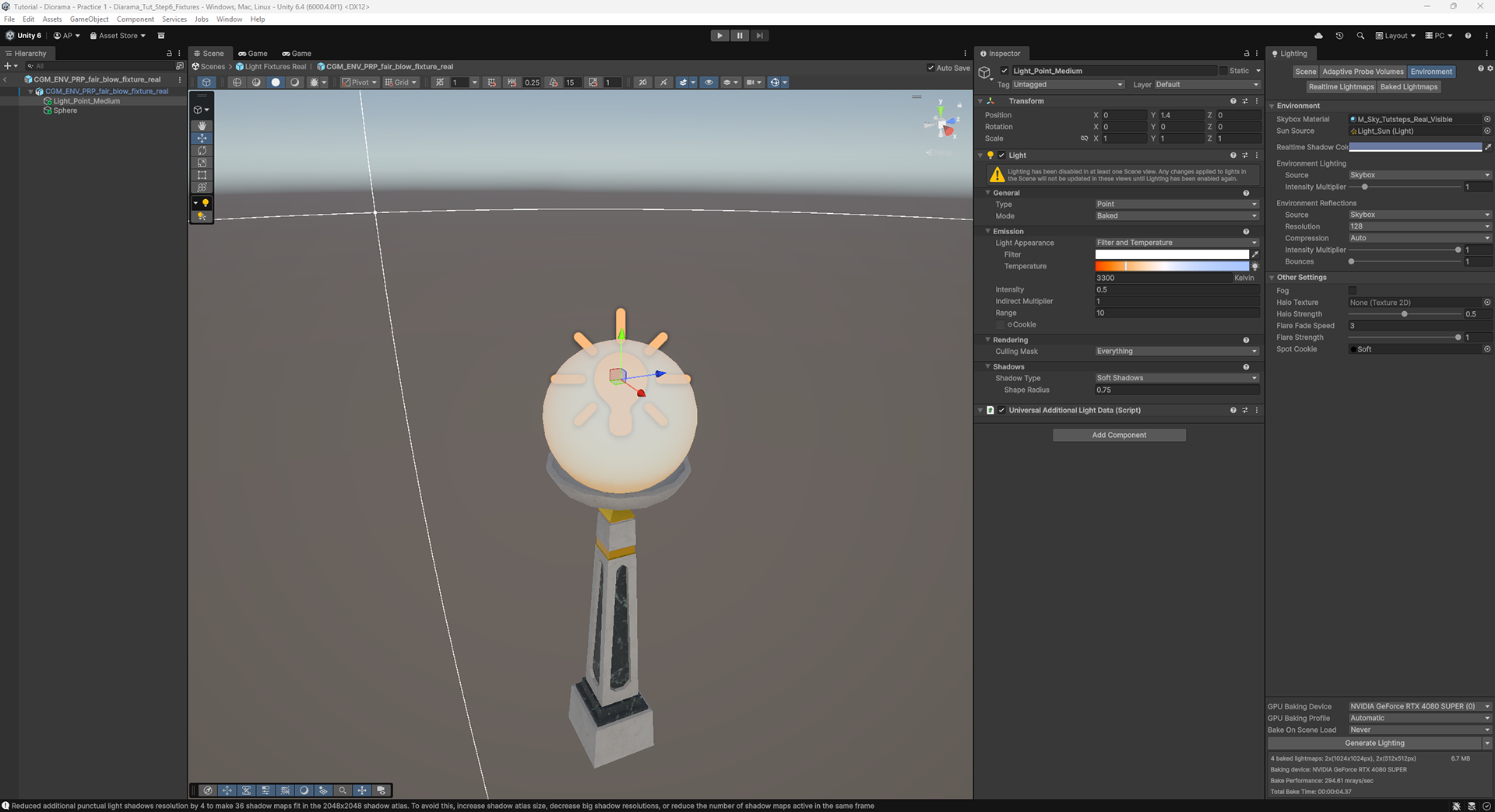 Light intensity is set to same value as emissive shader HDR value.