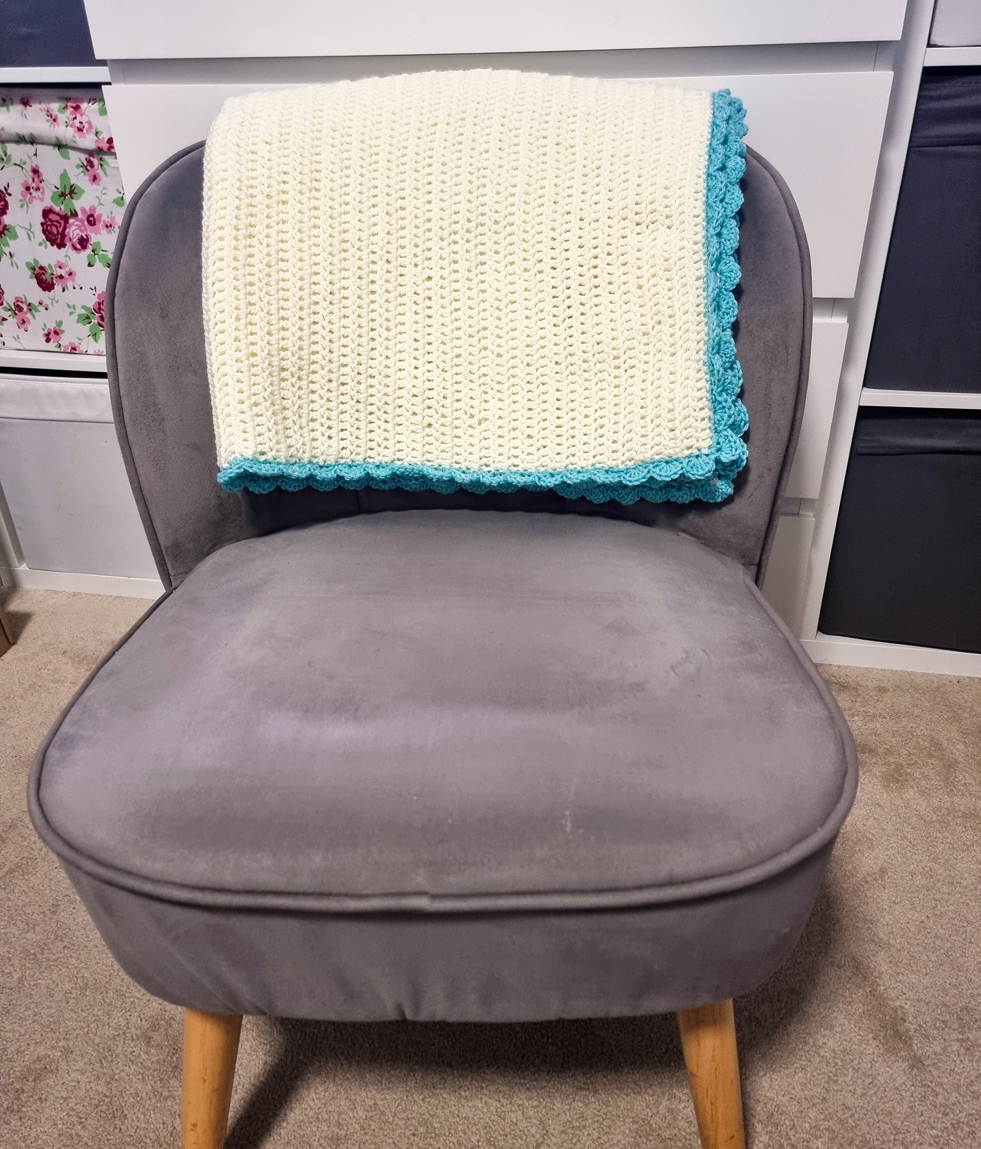 Cream/Blue Baby Blanket