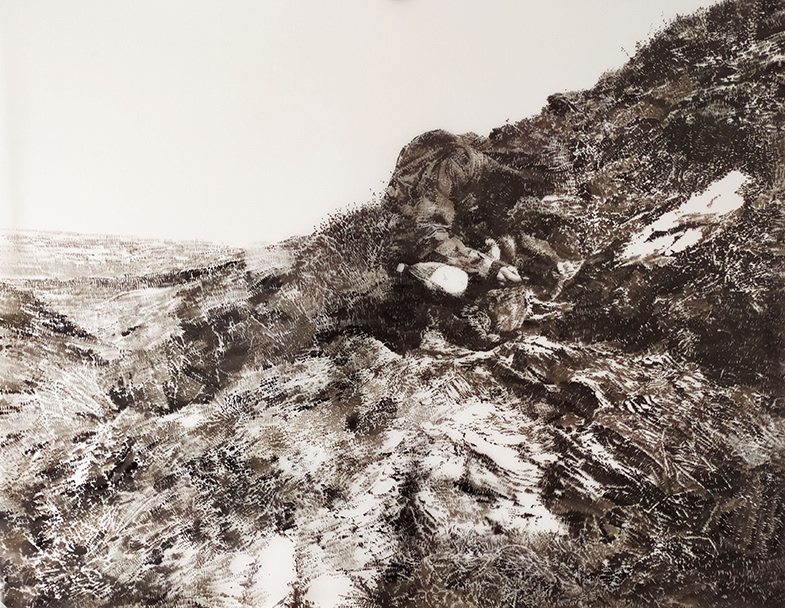 Olík v hoře / tuš na folii / 2020 / 81,5x105 cm