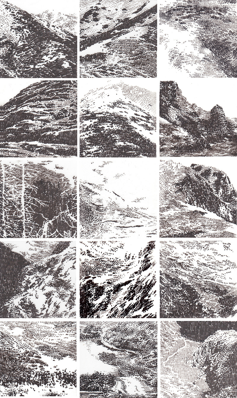 Série diáků / tuš na folii mezi skly / 2019 / 5x5 cm