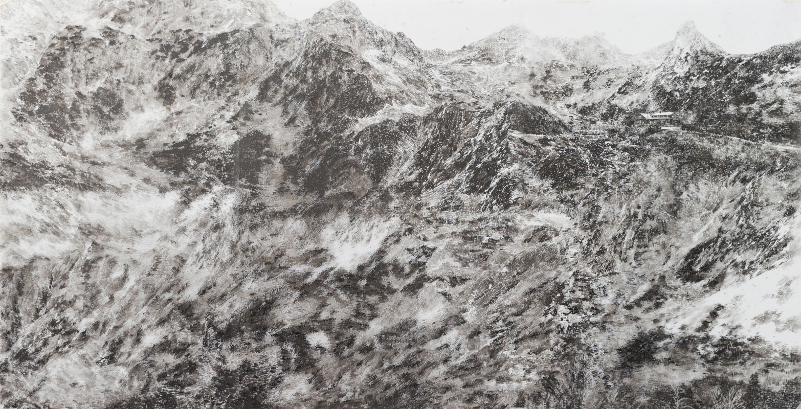 Zelené pleso/ tuš na folii / 2019 / 154x299 cm