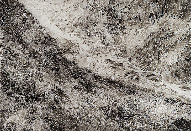 Bílá trasa / tuš na folii / 2018 / 79x119 cm