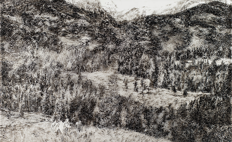 Tatry plenér / tuš na folii / 2018 / 105x170 cm