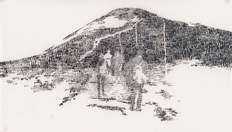 Bez názvu / tuš na pauzáku / 2017 / 29,5x58,5 cm