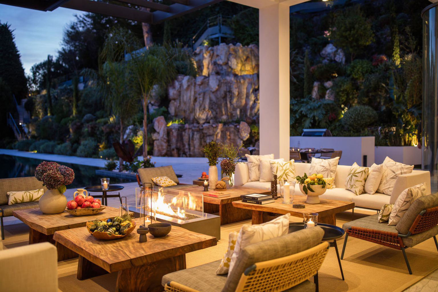 living room opening on pool