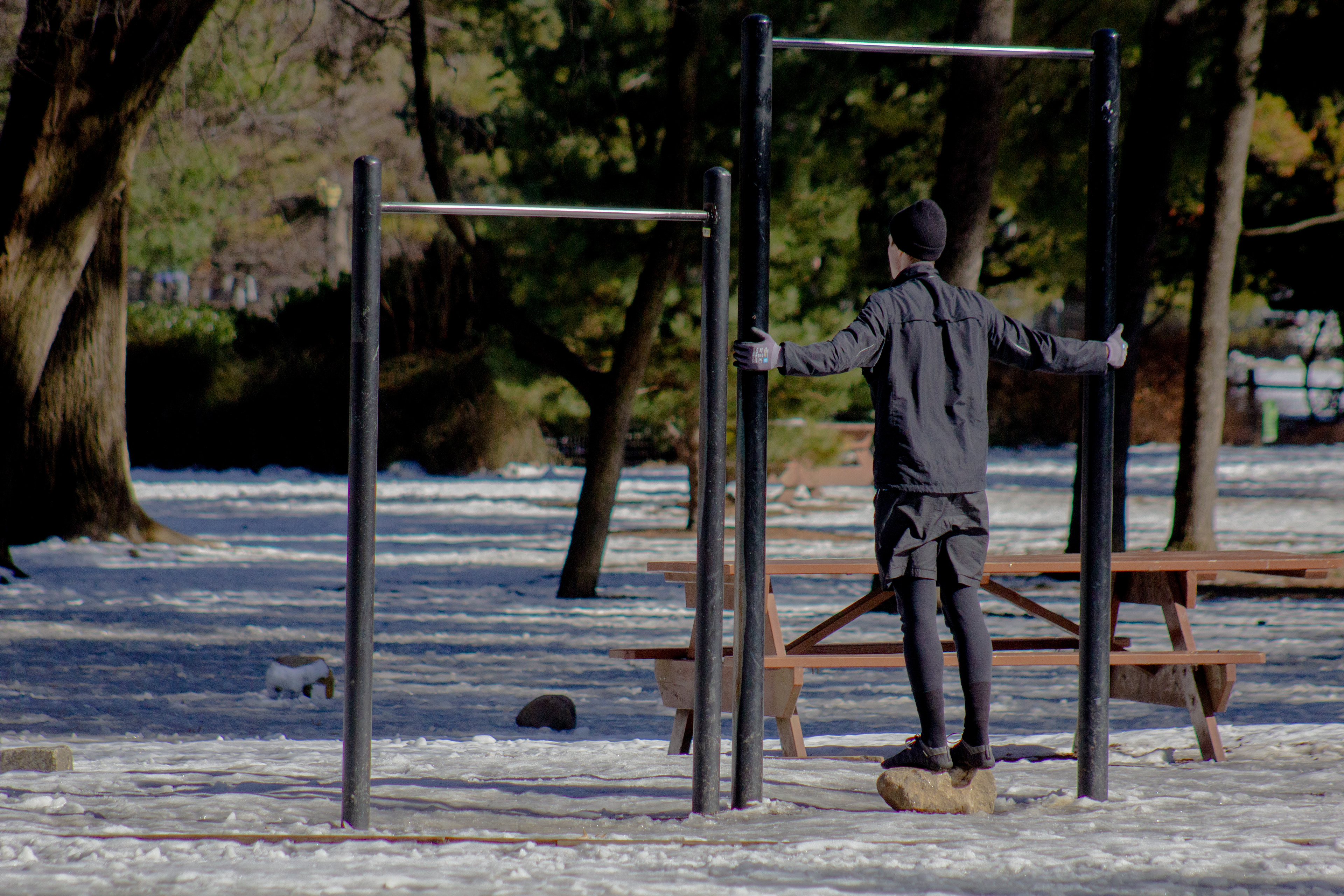 What a guy, stretching before a run!