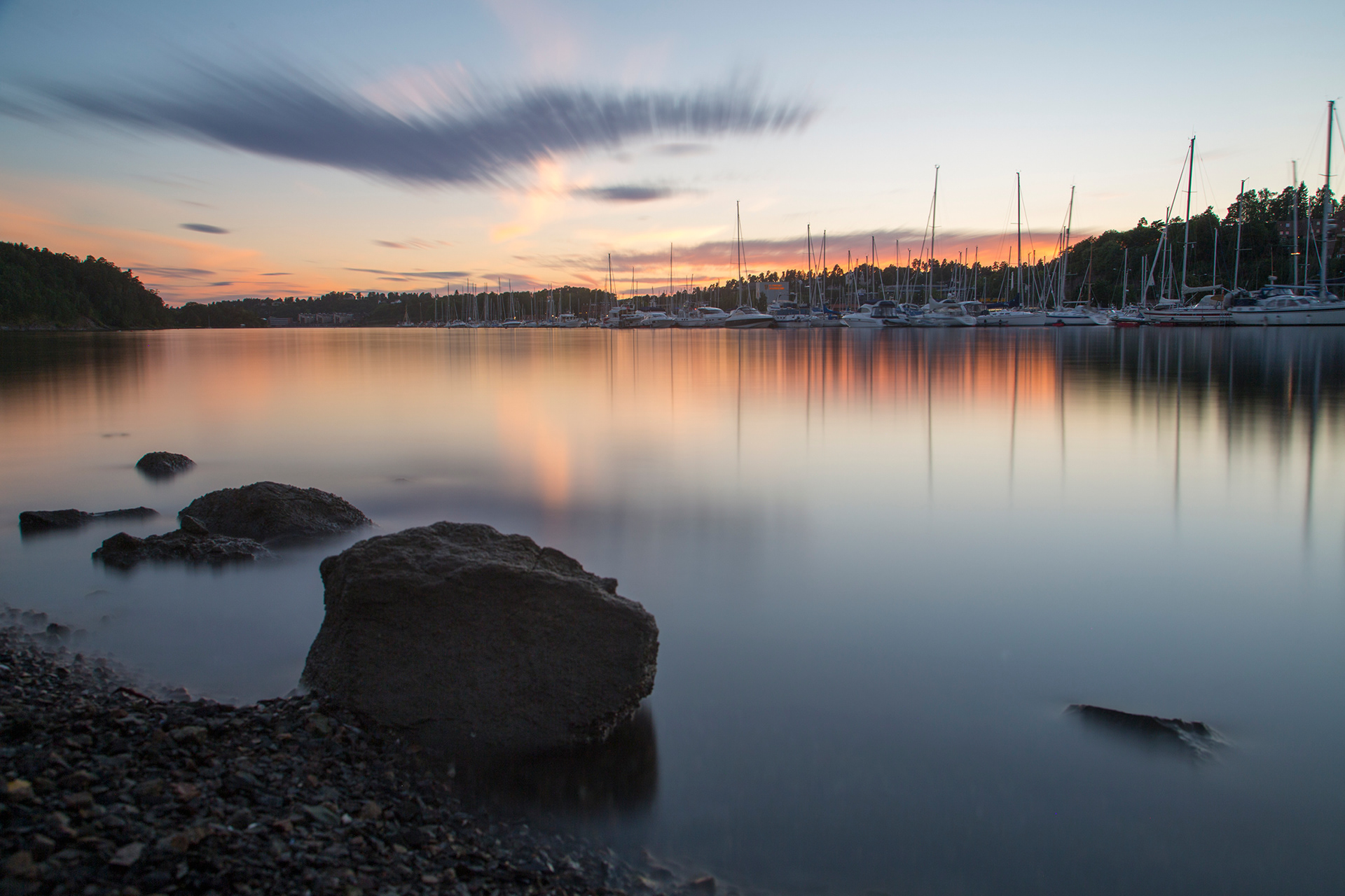 Sunset in harbour Oslo Norway