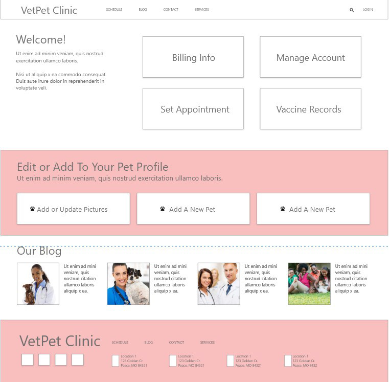 Low-fidelity wireframe developed in Adobe Xd.