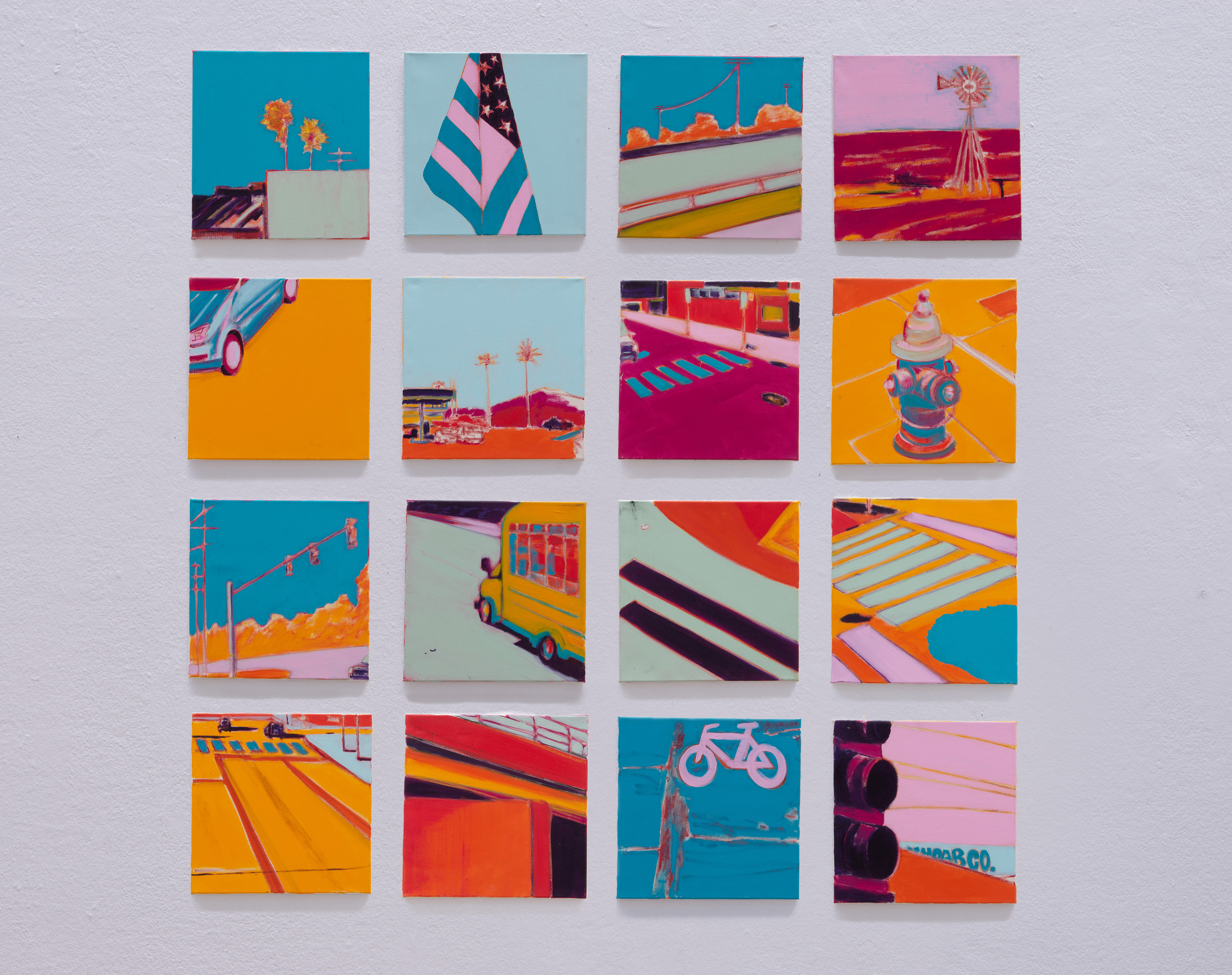American tiles, Öl und Acryl auf Leinwand, je 40 x 40 cm