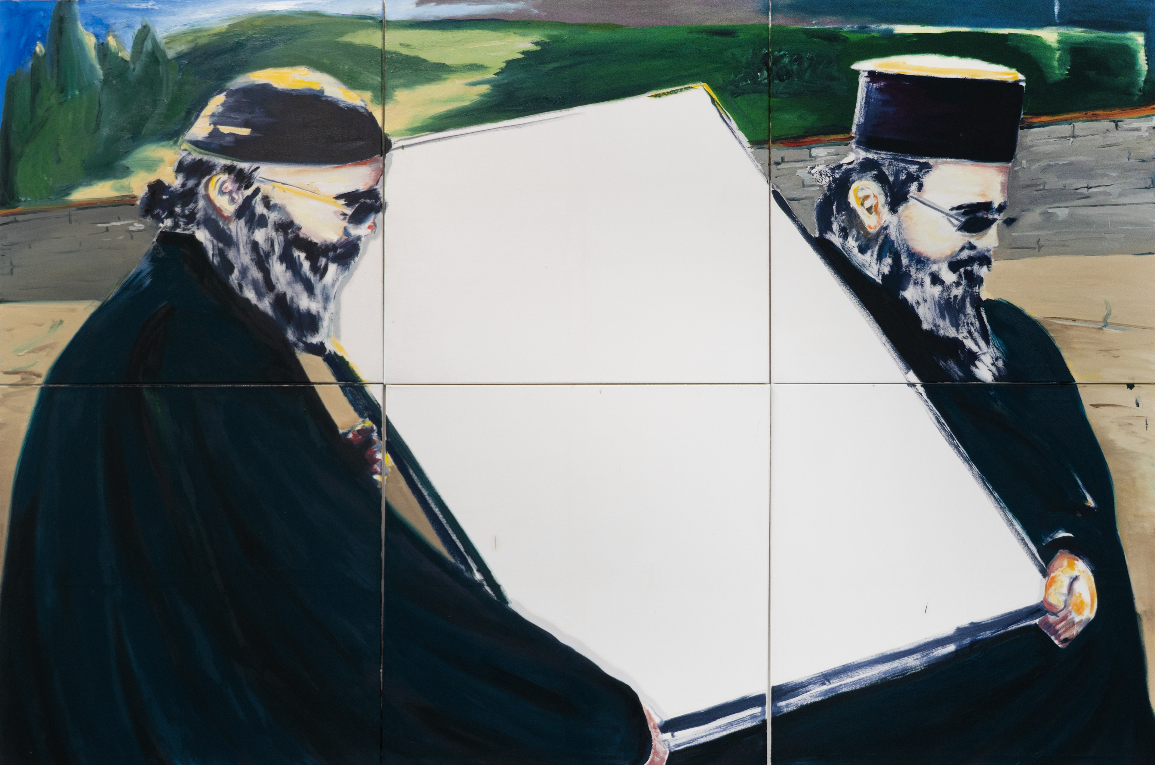 procession, 2026, 200 x 300 cm ( 6 pieces a 100 x 100 cm), Öl auf Baumwolle