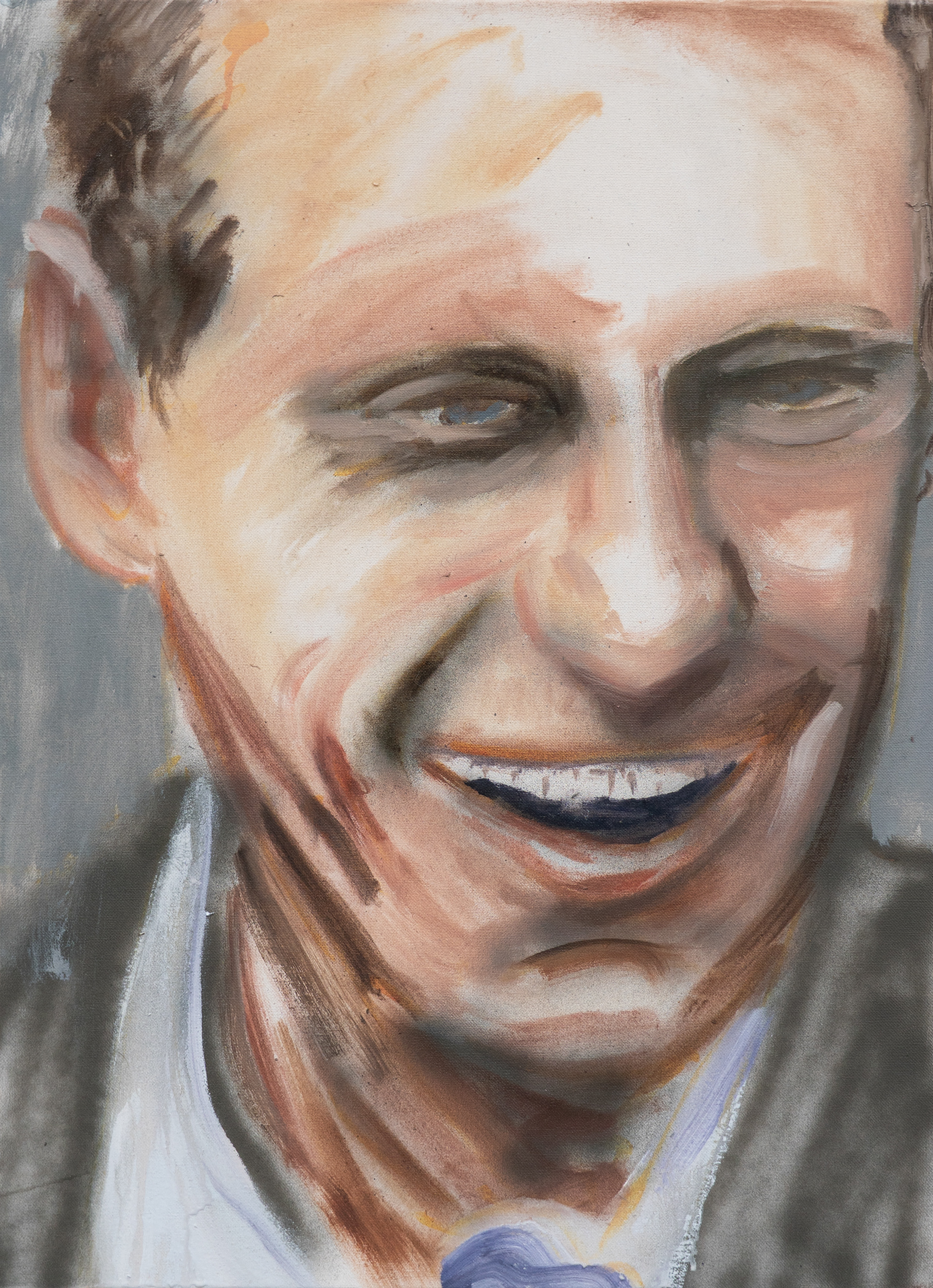 P.T., 2026, 50 x 40 cm, Öl und Sprühlack auf Baumwolle