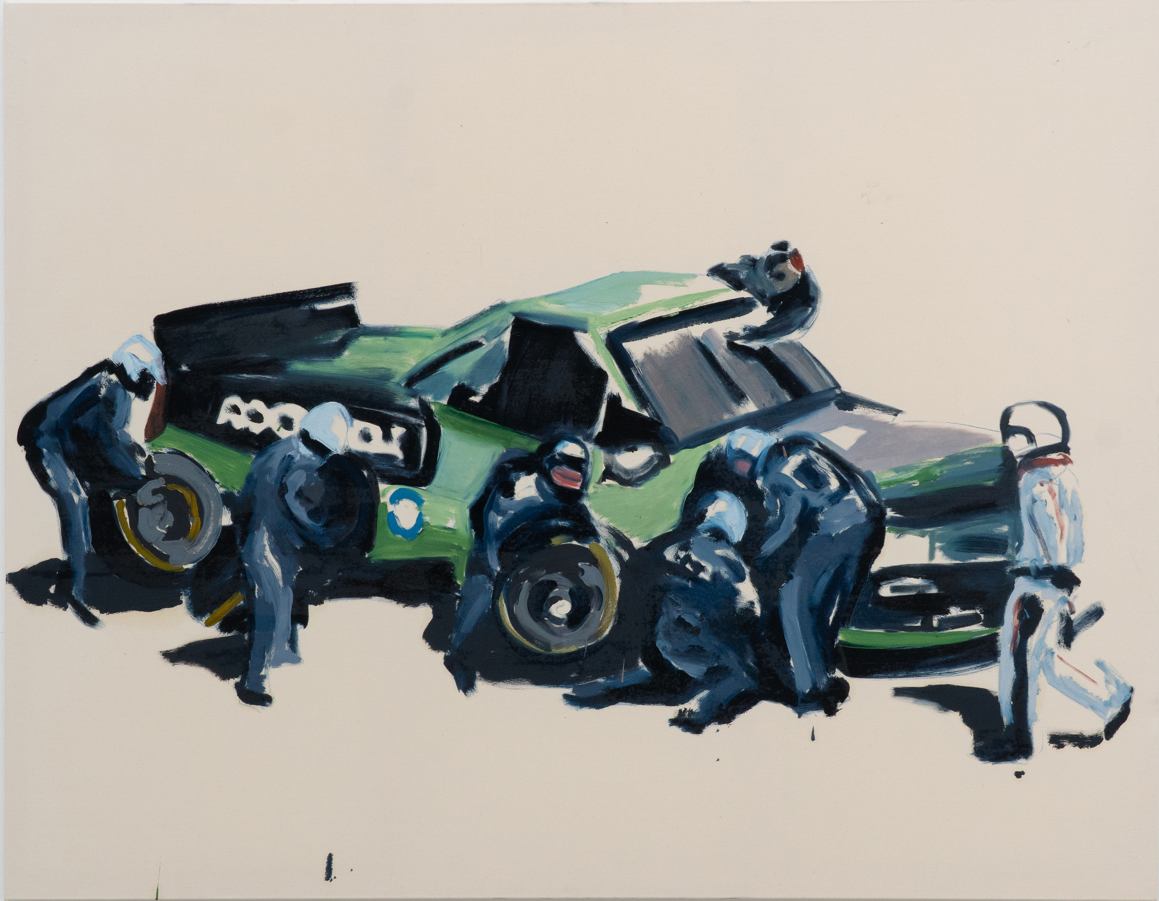 boxenstopp, Öl auf Leinwand, 160 x 200 cm