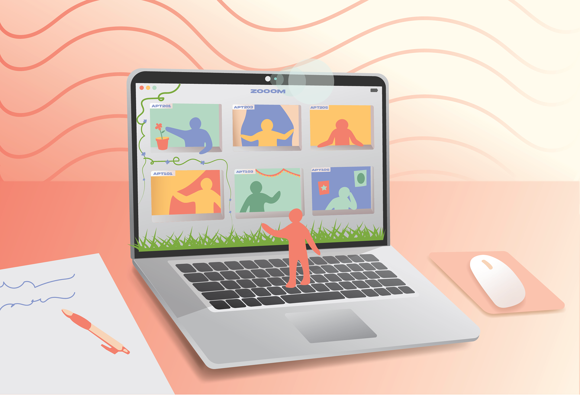"Zoom Therapy" - a virtual conference illustration created during the height of COVID-19