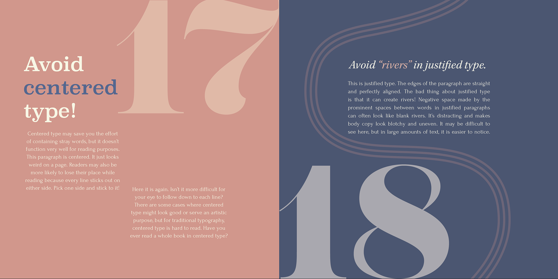 typography rules: centered type & justified type