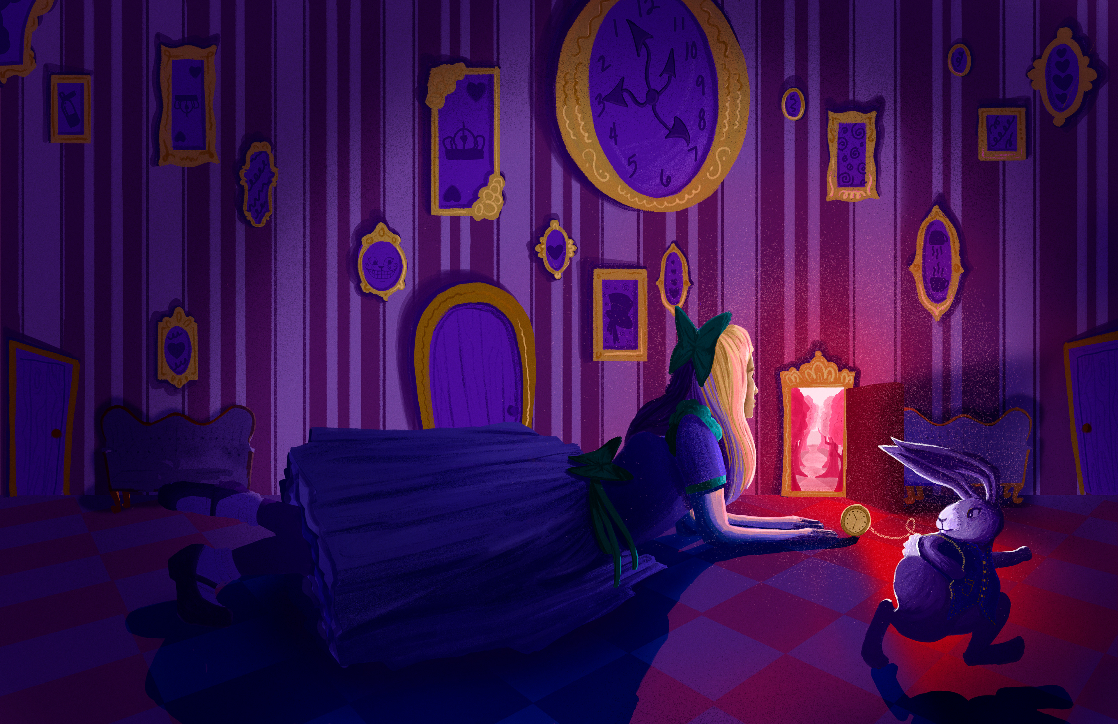 Children's Book Illustration Spread - Alice in Wonderland, completed in Photoshop