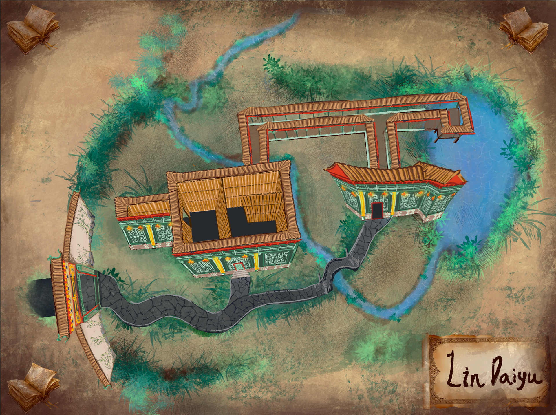 A digital sketch of the home of Lin Daiyu