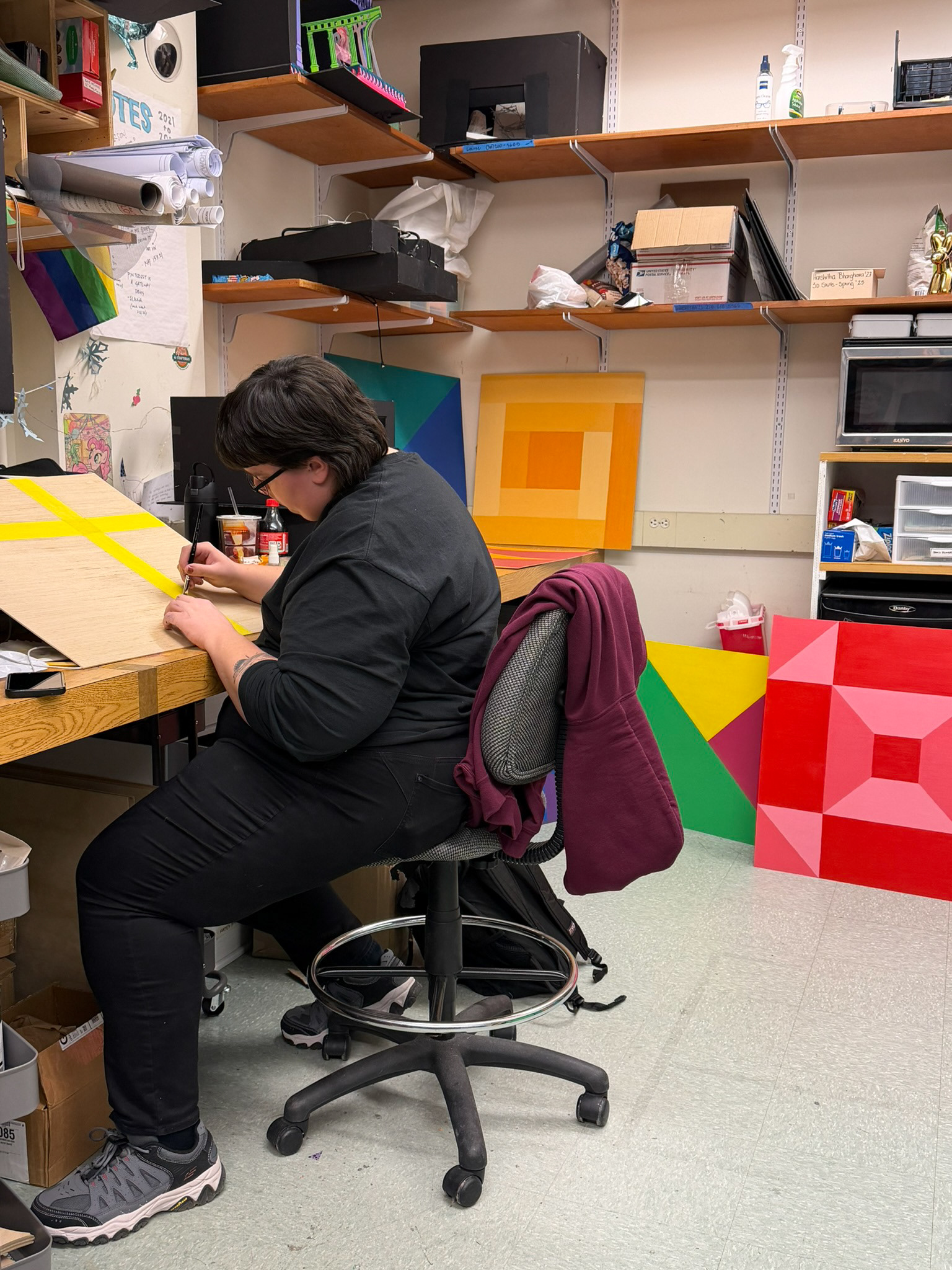 Katie Painting Proscenium Squares