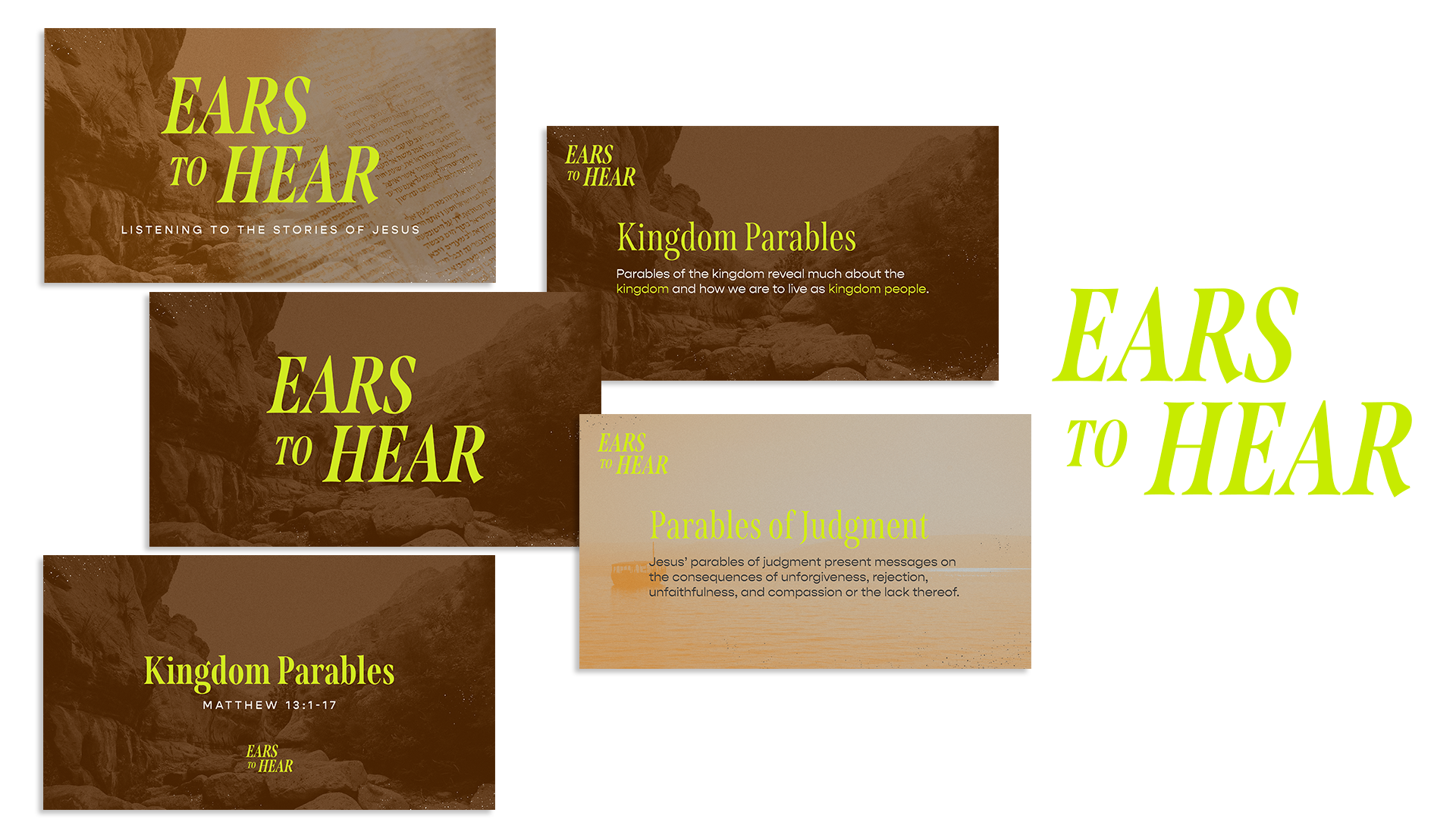 Option 3: Combinations of images and textures, paired with bright green type
