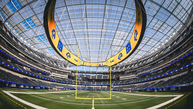 : SoFi Stadium, Home of the LA Rams - 44x18-inch Double Mat,  Deluxe Framed Picture by Blakeway Panoramas : Sports & Outdoors