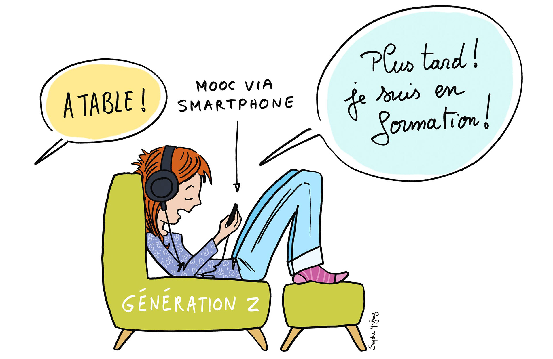 Dessin humoristique sur la génération Z et le monde du travail.