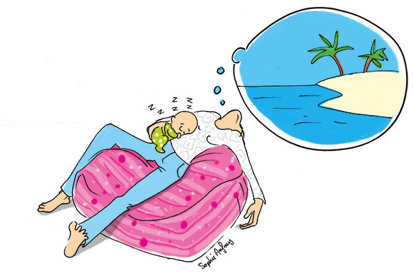 Dessin humoristique sur le lâcher prise de la jeune maman épuisée.