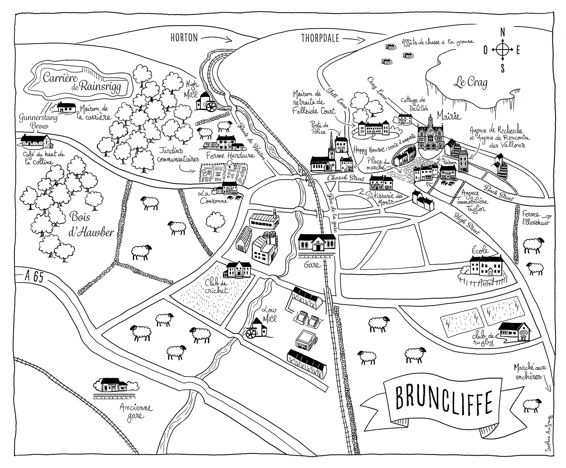 Carte en noir et blanc de Bruncliffe