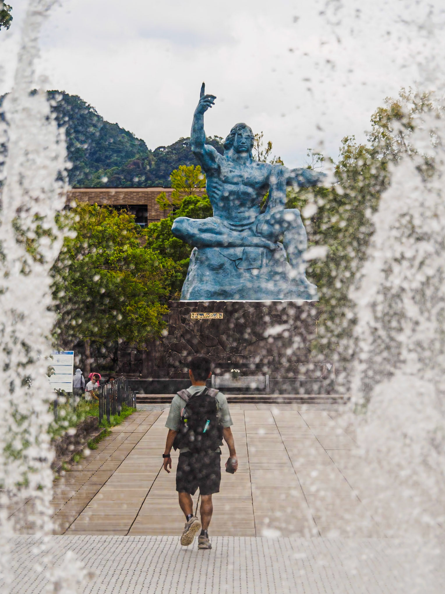 Peace Statue viewed though Fountain of Peace