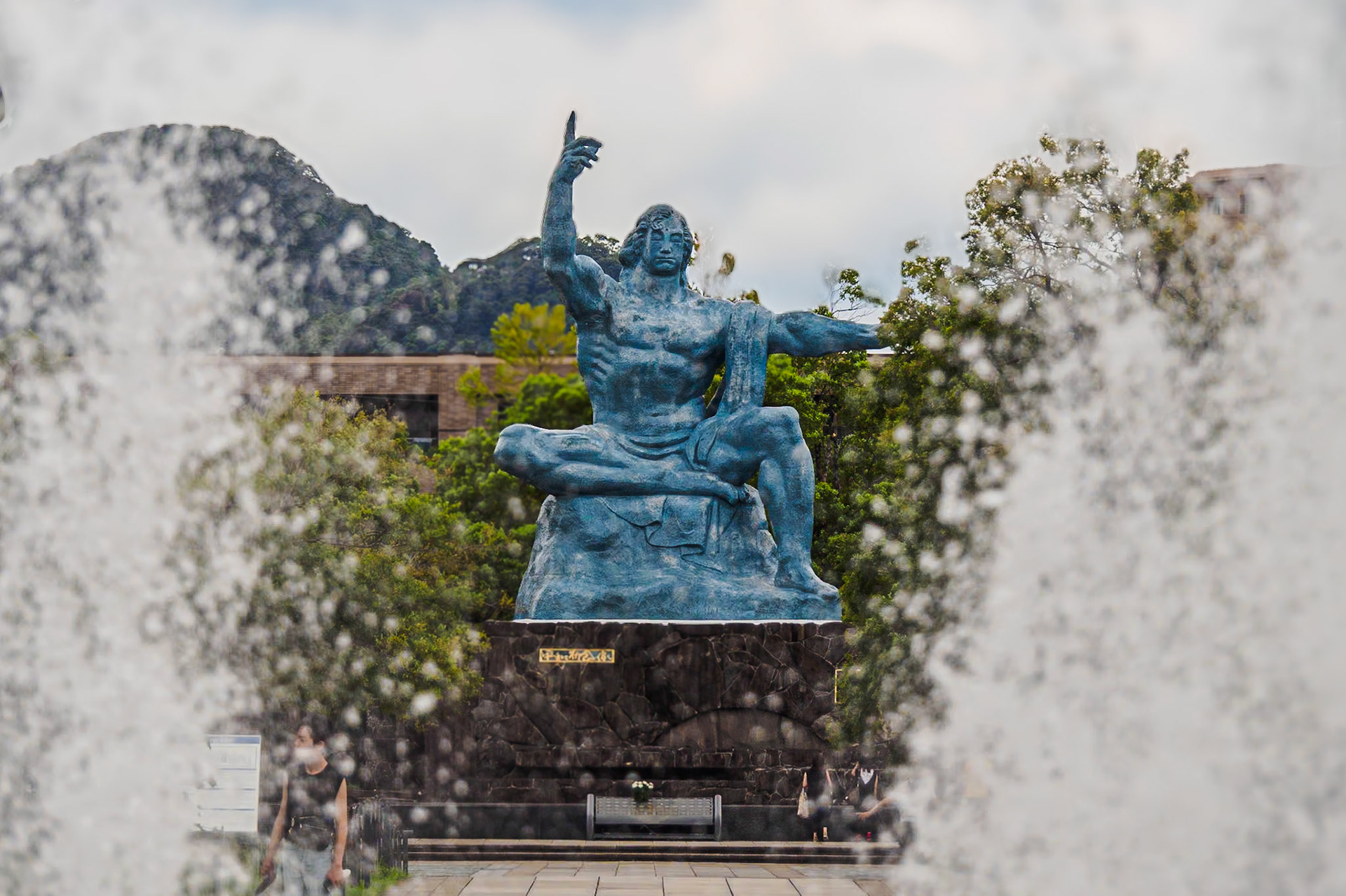 Peace Statue viewed though Fountain of Peace