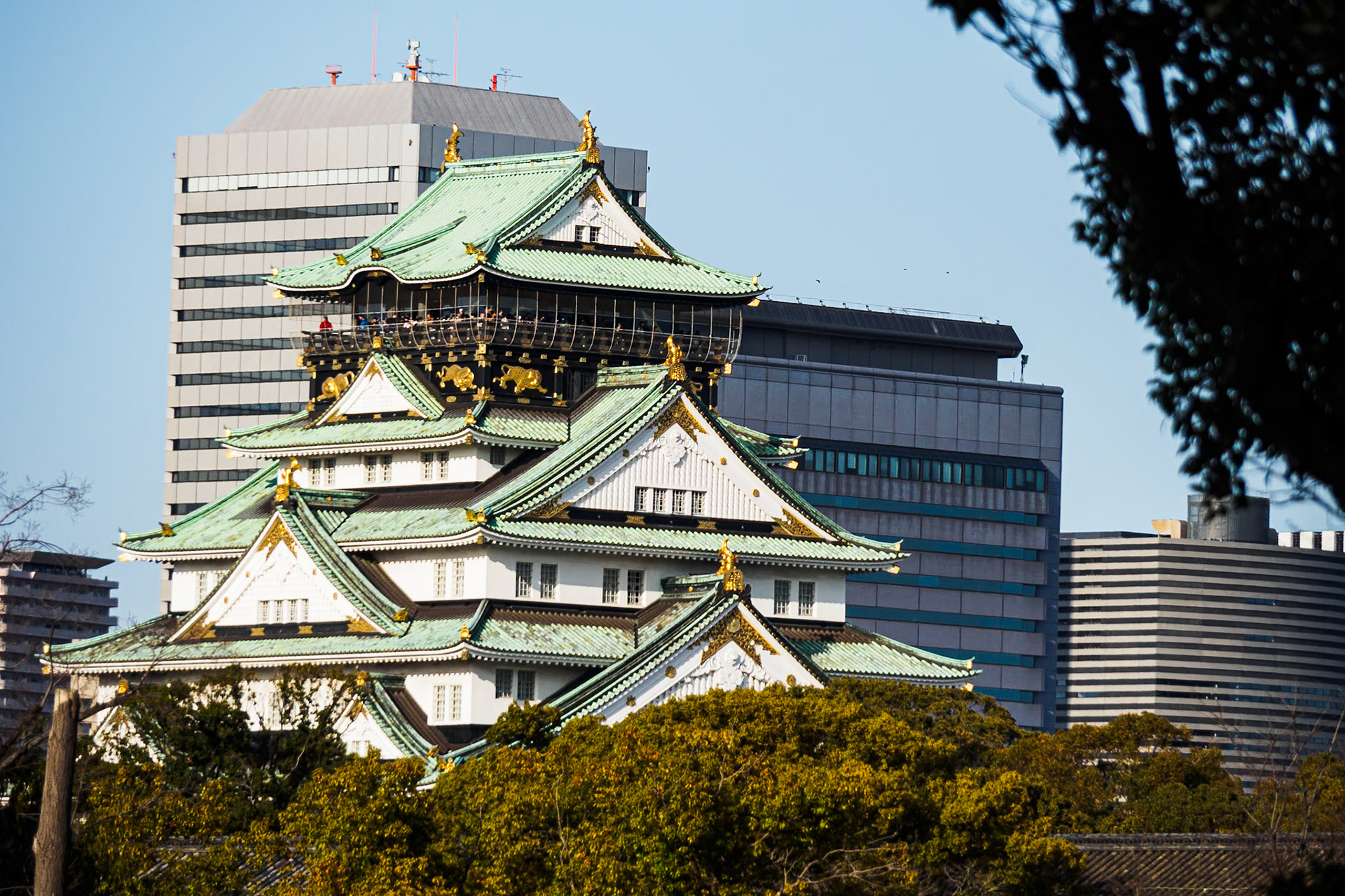 Osaka Castle viewed from ground level of Osaka Museum of History
