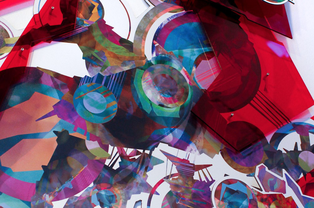 Meta Memory 75, 2017, manipulated digital photo collage with laser-cut acrylic on aluminum Dibond, detail