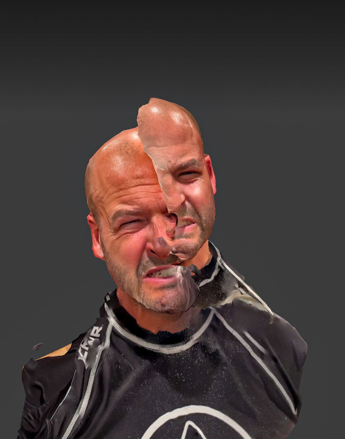 Hyper-Masculinity Schism 2, 2023, 3D scan on Diebond, 18” x 24”