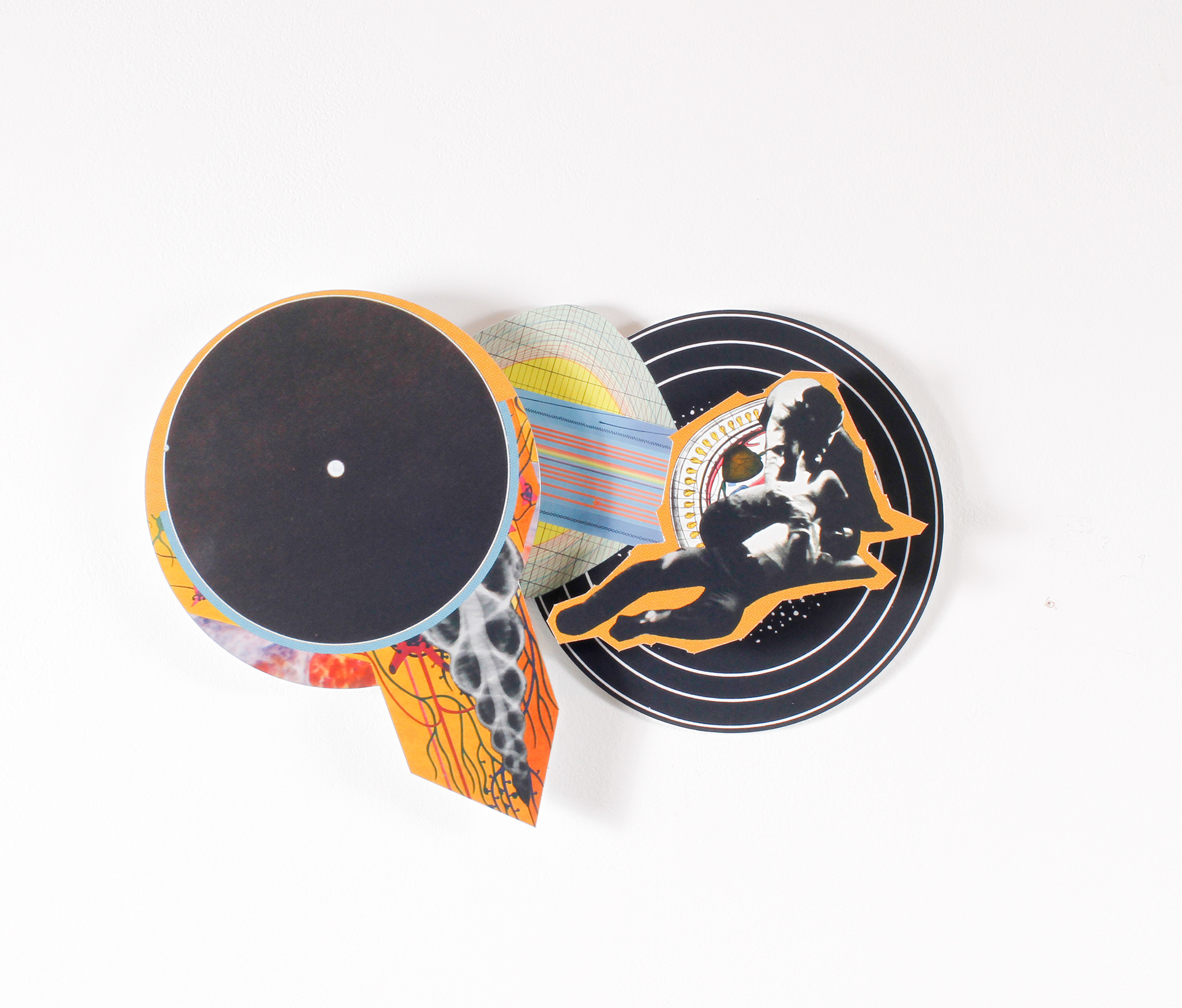 Transmission 4, 2018, manipulated analog and digital collage on aluminum Dibond, 20 x 20 in