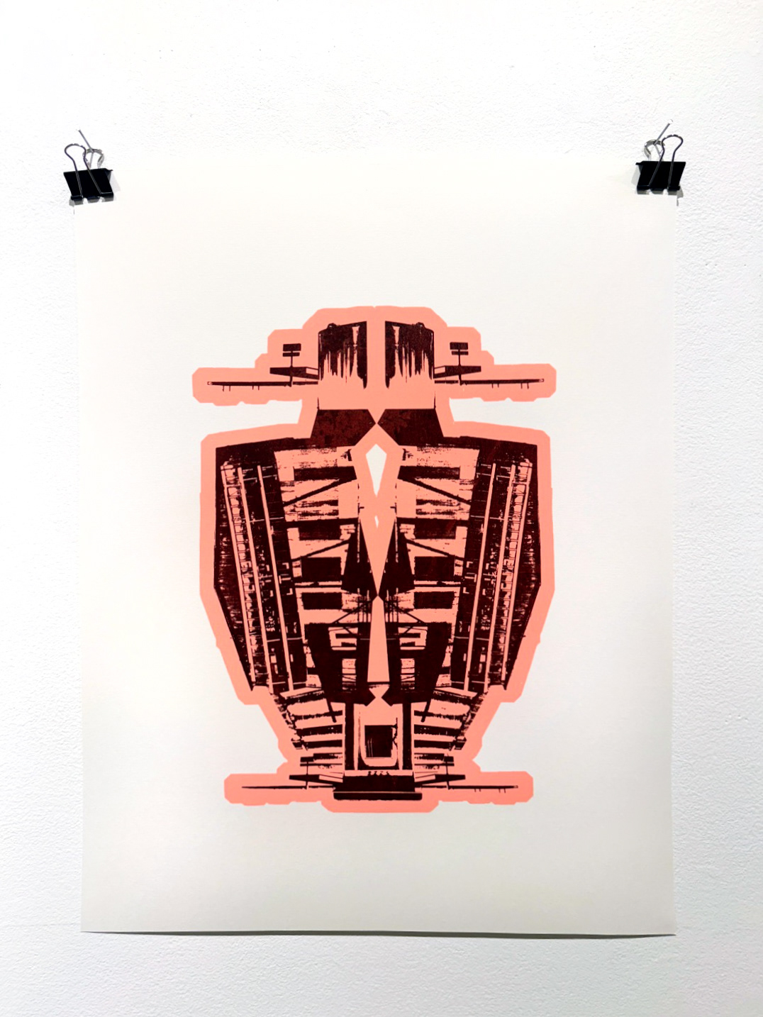 Industrial Rorschach 4, 2026, silk screen on 300g smooth cold-pressed watercolor paper, 18” x 24”.