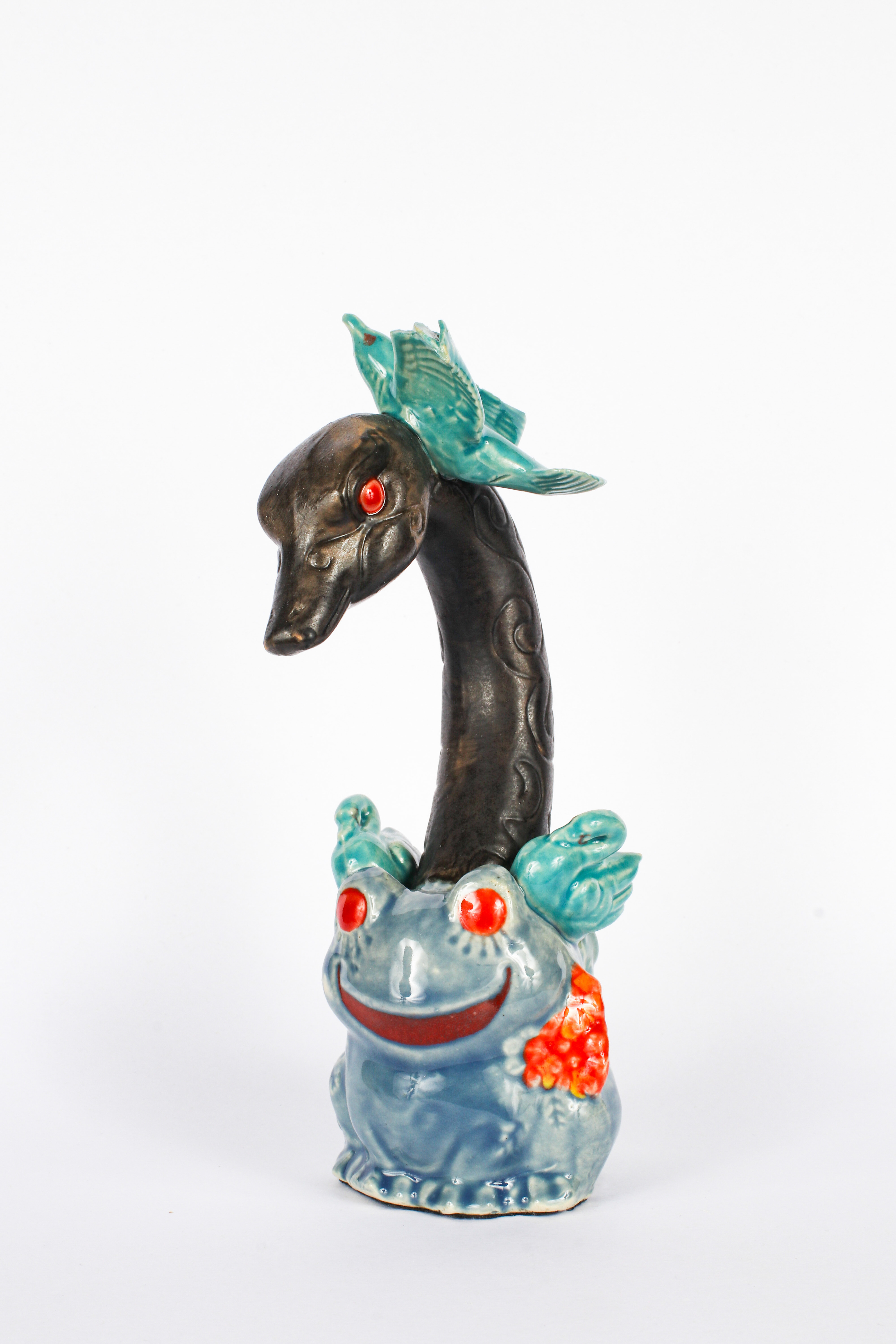 Swan Frog Minion, 2022, slip cast porcelain, glaze, 2 x 3 x 8 in